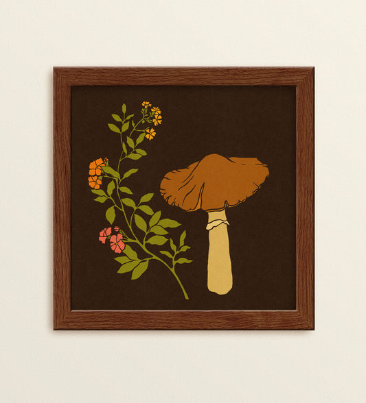 Mushroom & Flowers Art Print